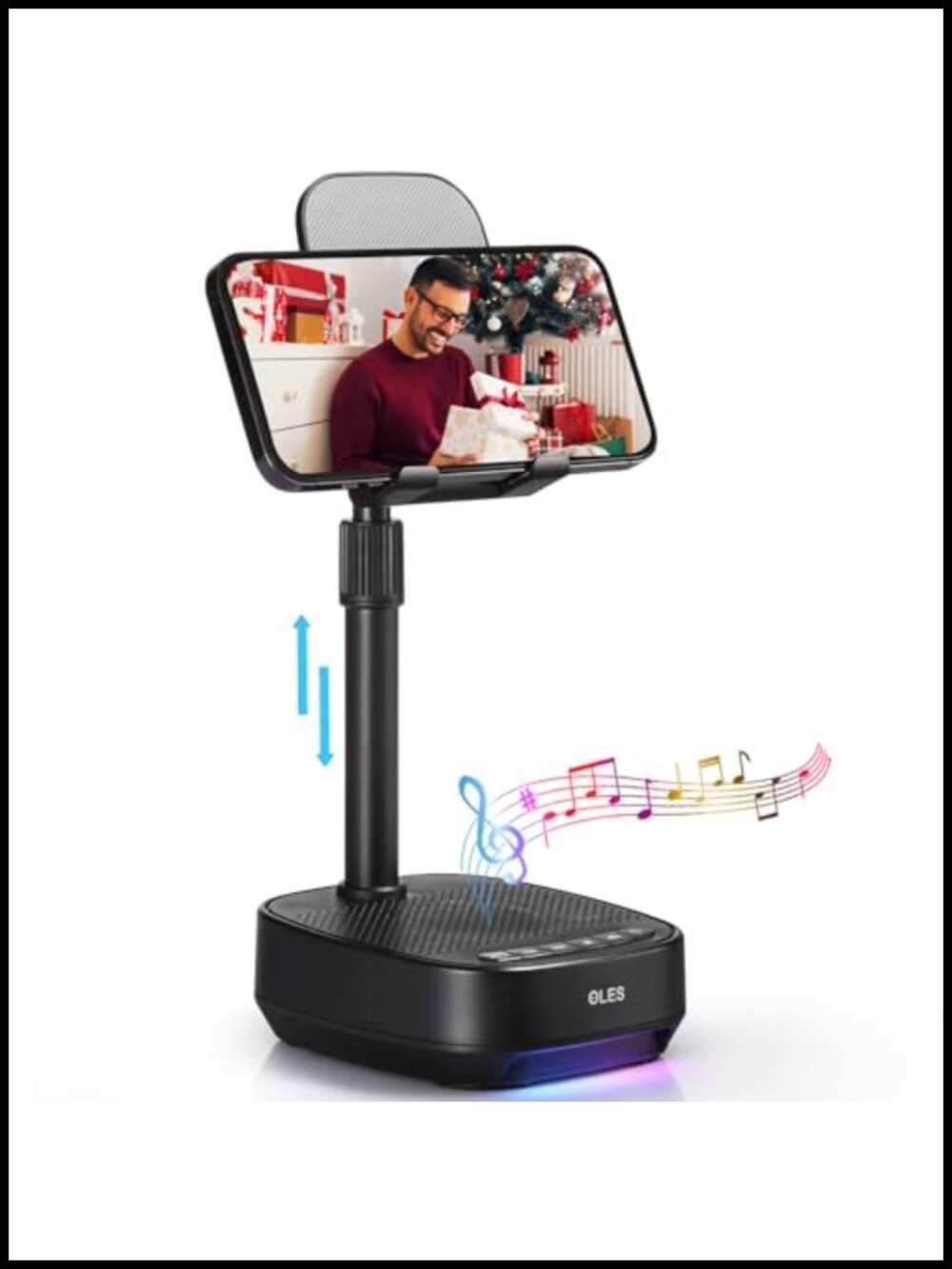 3-in-1 Adjustable Cell Phone Stand with Bluetooth Speaker & LED Light